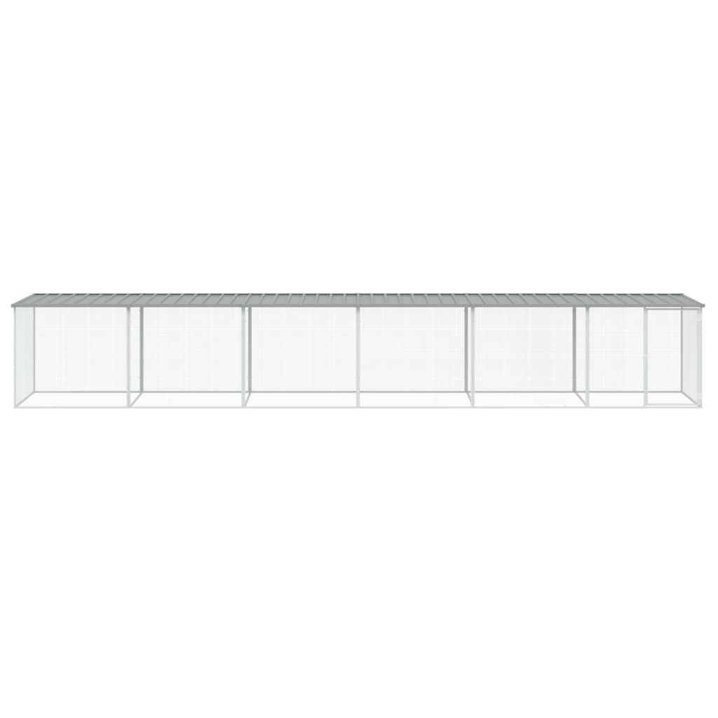hønsebur med tag 603x98x90 cm galvaniseret stål lysegrå
