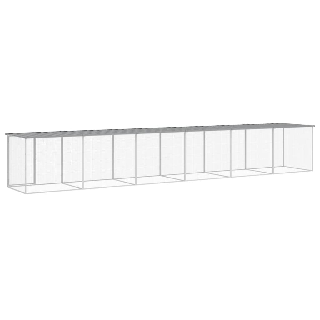 hønsebur med tag 603x98x90 cm galvaniseret stål lysegrå