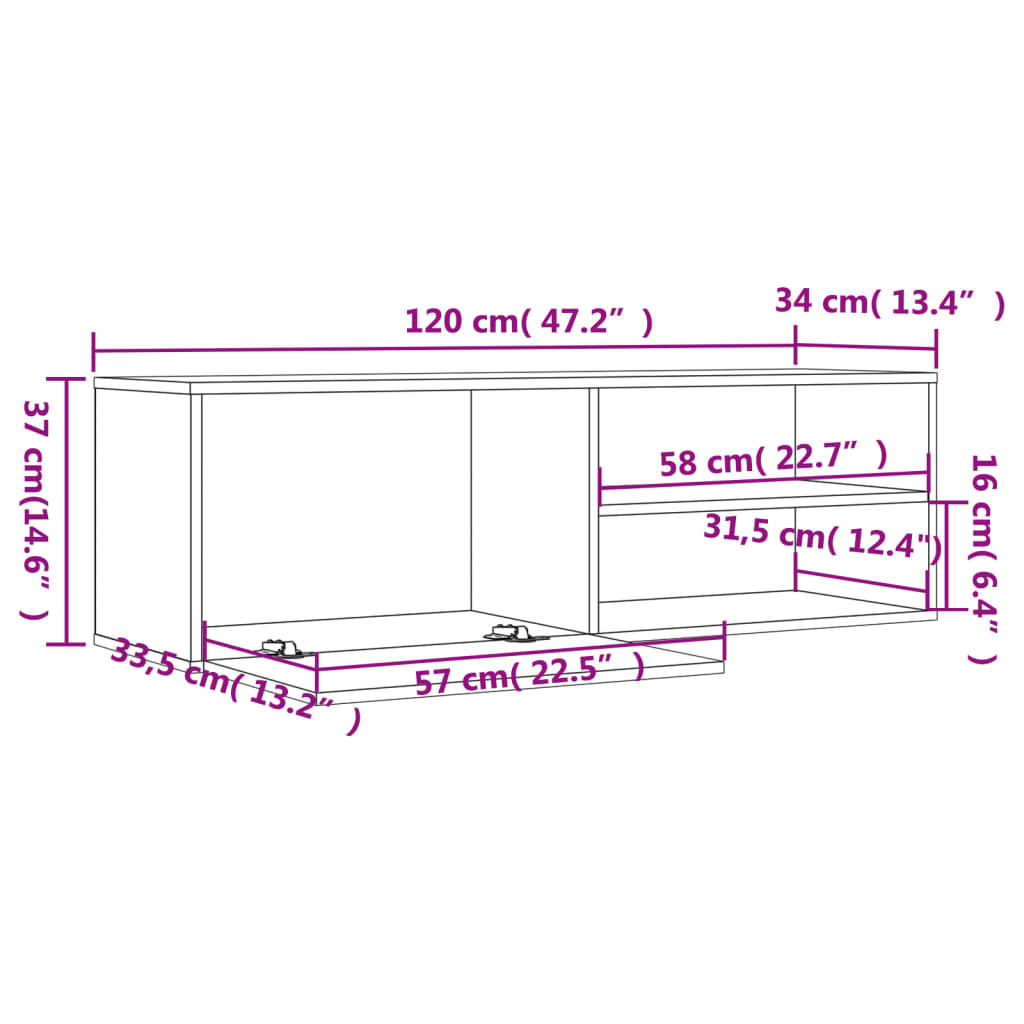 tv-bord 120x34x37 cm konstrueret træ brun egetræsfarve