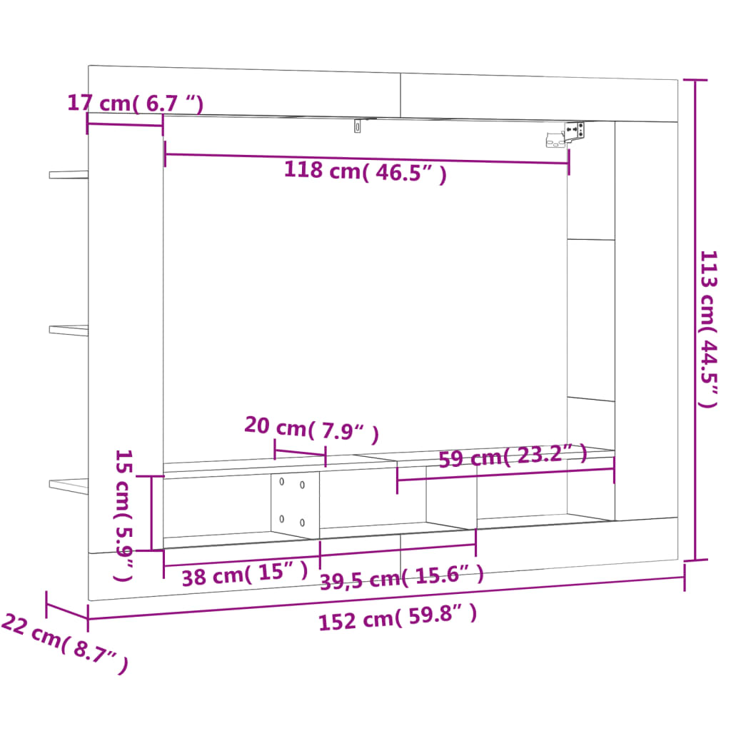 tv-møbel 152x22x113 cm konstrueret træ sonoma-eg