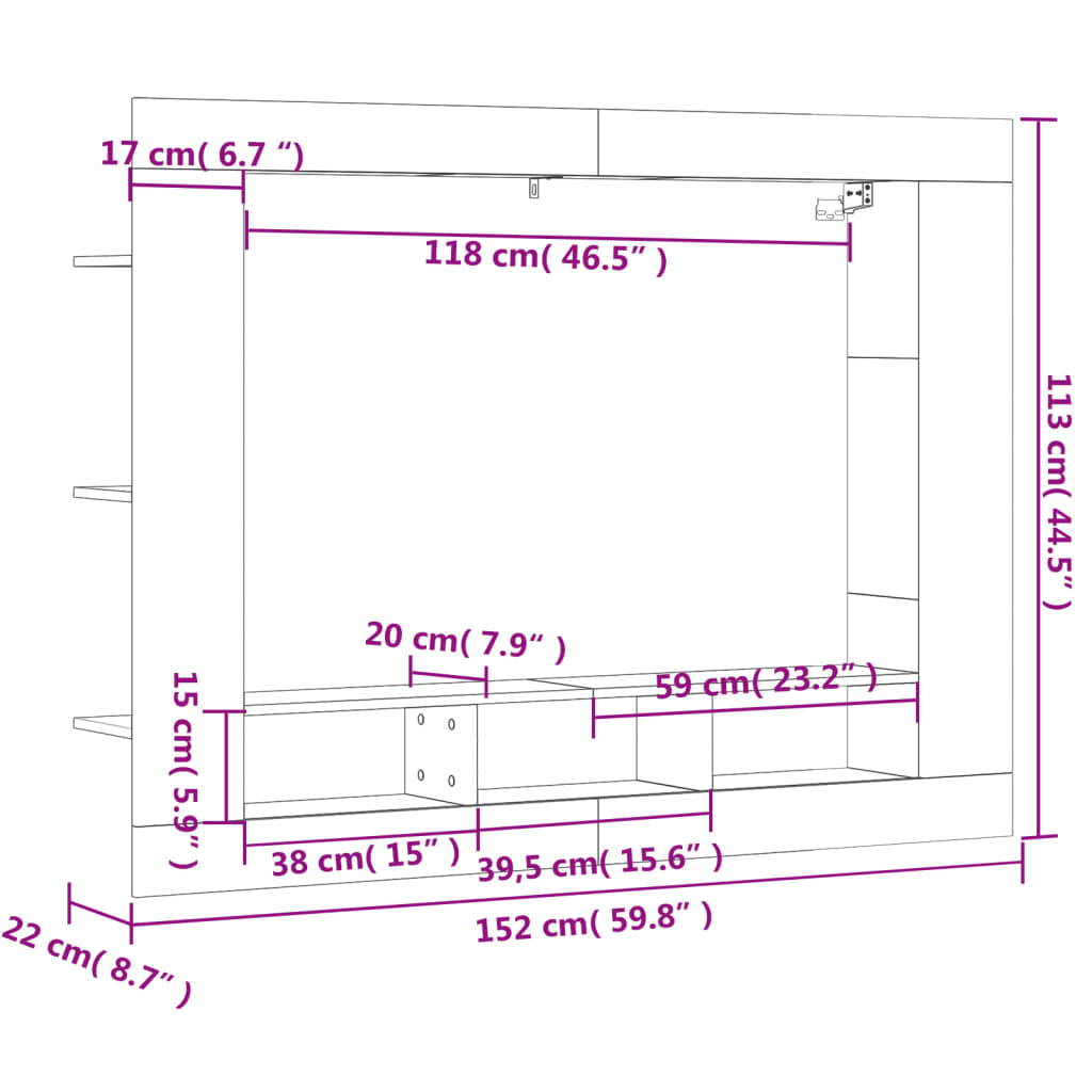 tv-møbel 152x22x113 cm konstrueret træ røget sonoma-eg