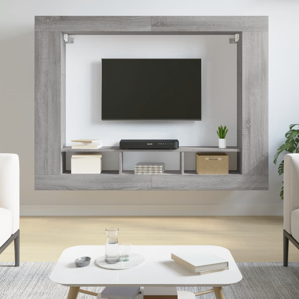tv-møbel 152x22x113 cm konstrueret træ grå sonoma-eg