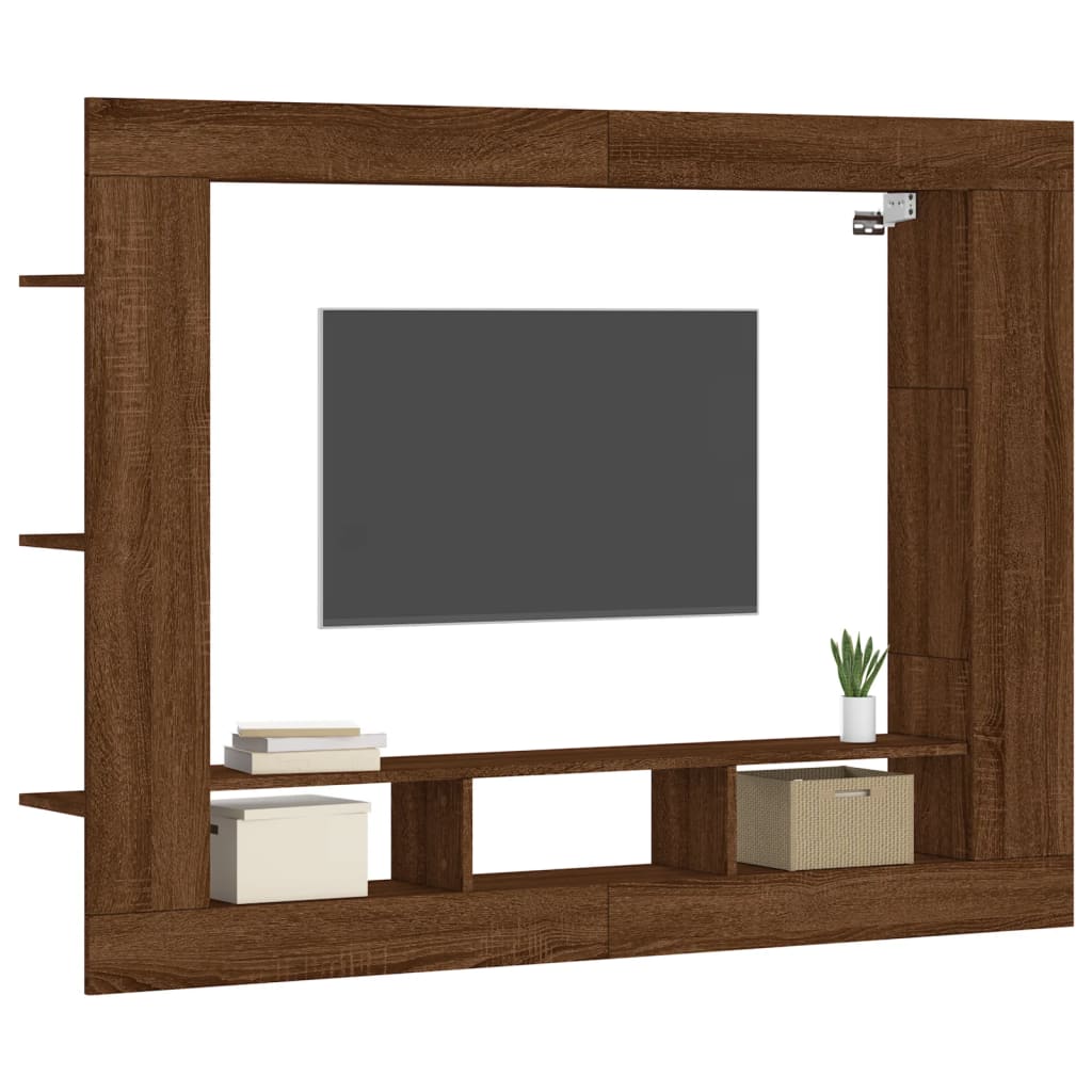 tv-møbel 152x22x113 cm konstrueret træ brun egetræsfarve