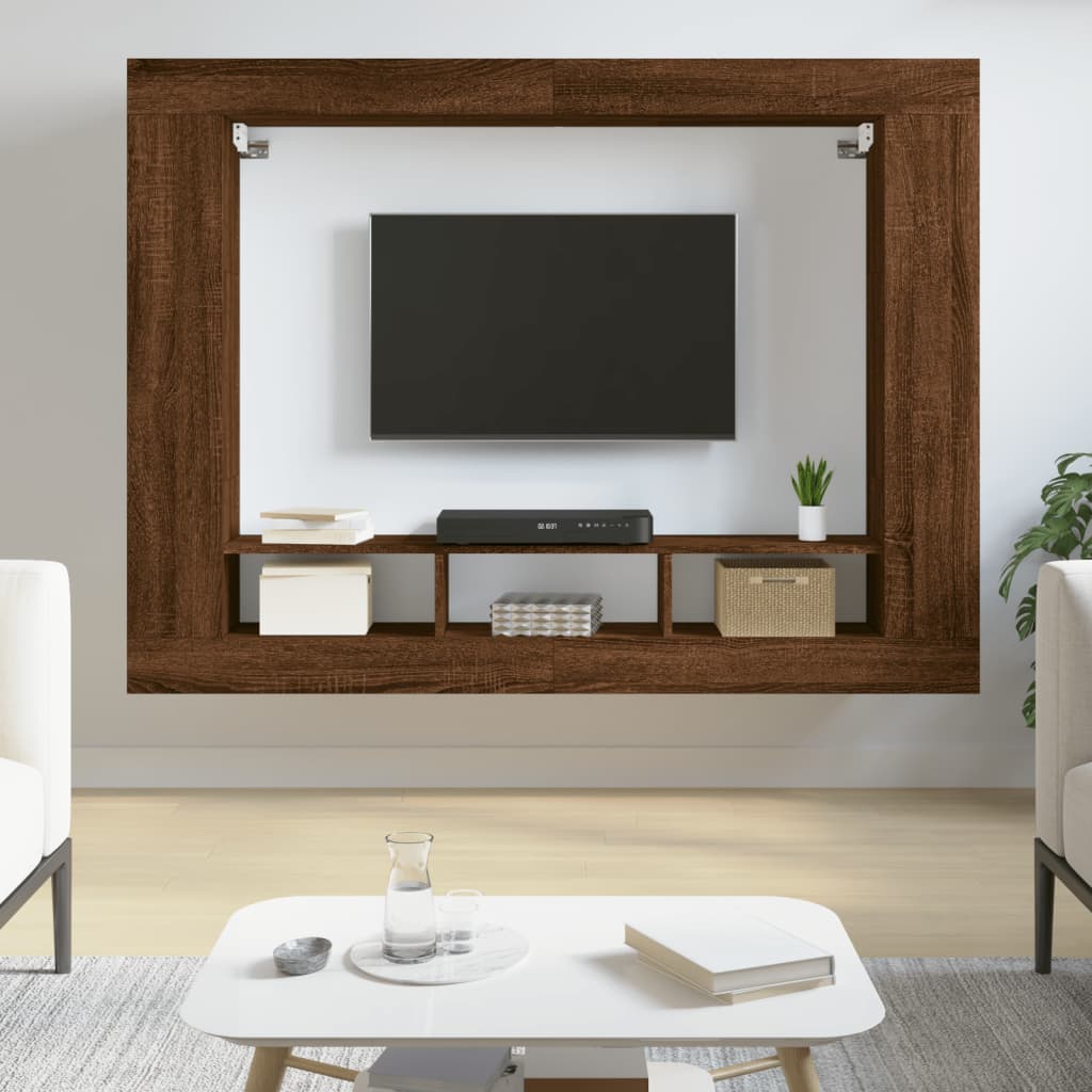 tv-møbel 152x22x113 cm konstrueret træ brun egetræsfarve