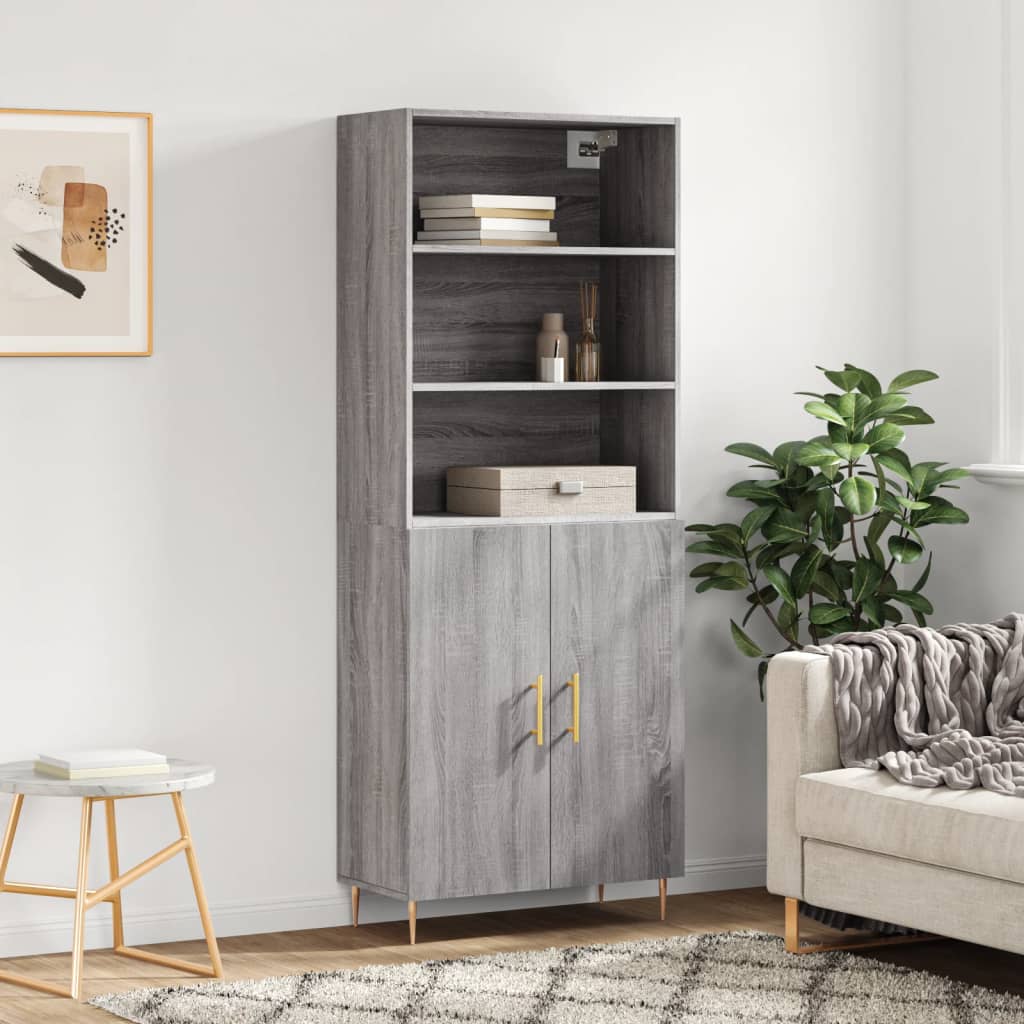 højskab 69,5x34x180 cm konstrueret træ grå sonoma-eg