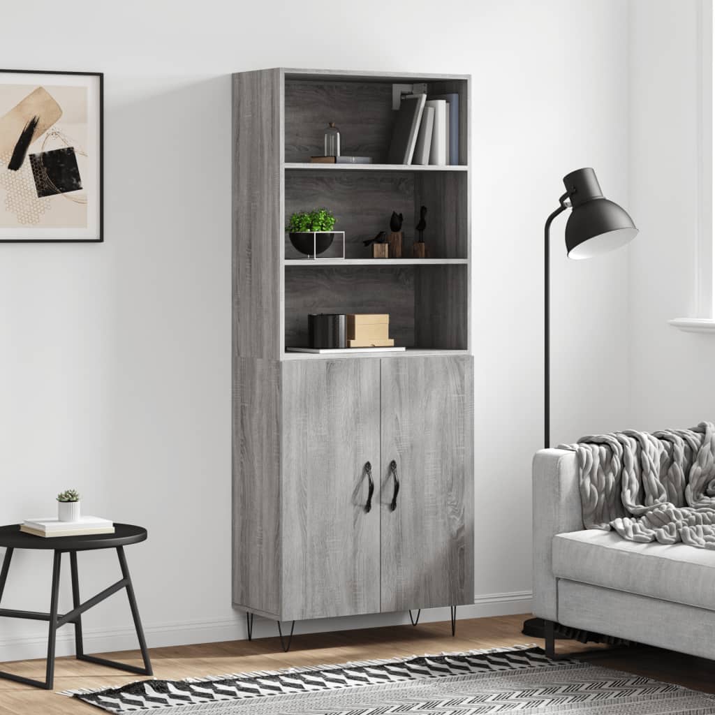 højskab 69,5x34x180 cm konstrueret træ grå sonoma-eg
