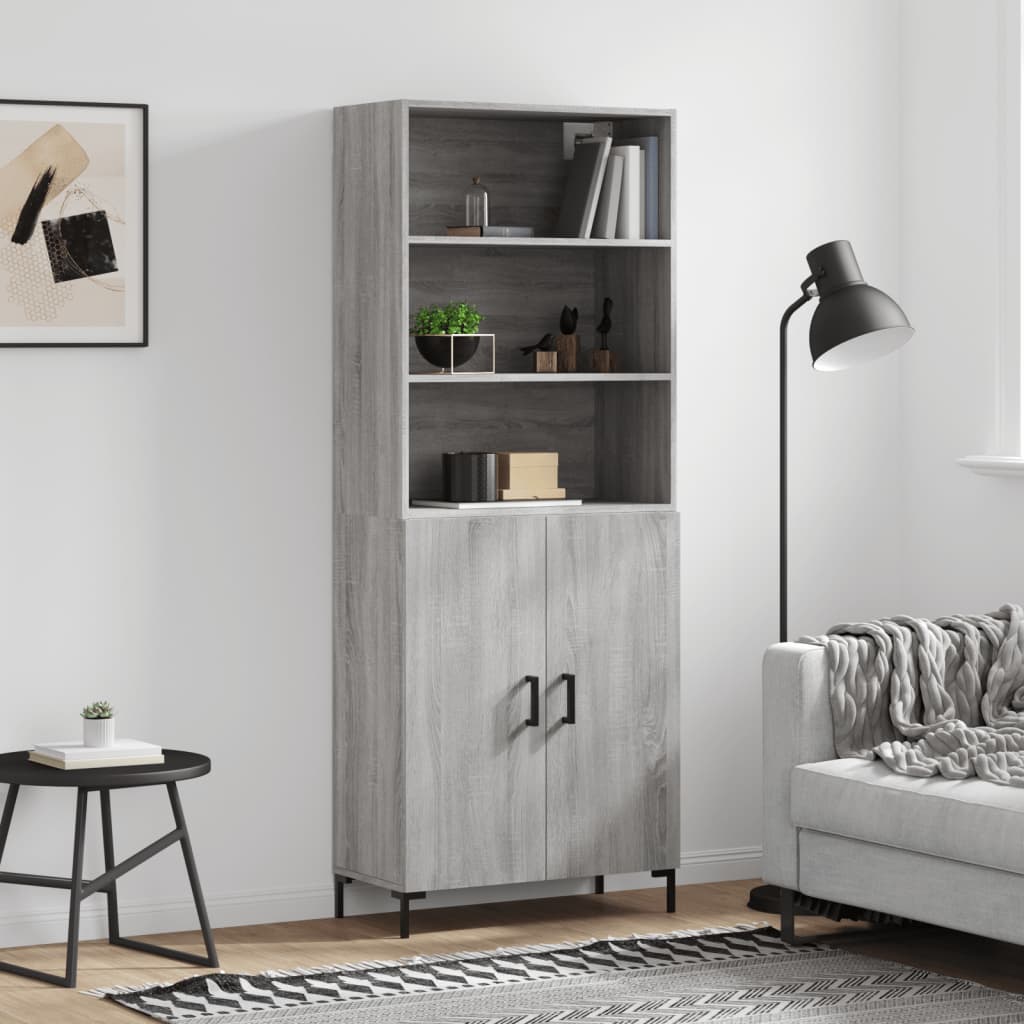 højskab 69,5x34x180 cm konstrueret træ grå sonoma-eg