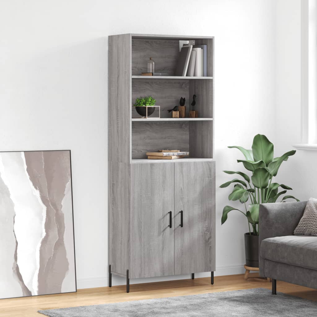 højskab 69,5x34x180 cm konstrueret træ grå sonoma-eg