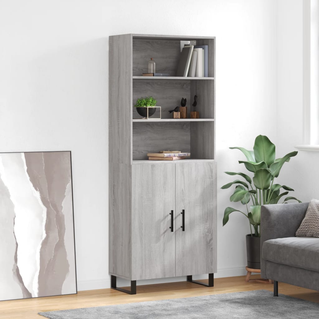højskab 69,5x34x180 cm konstrueret træ grå sonoma-eg