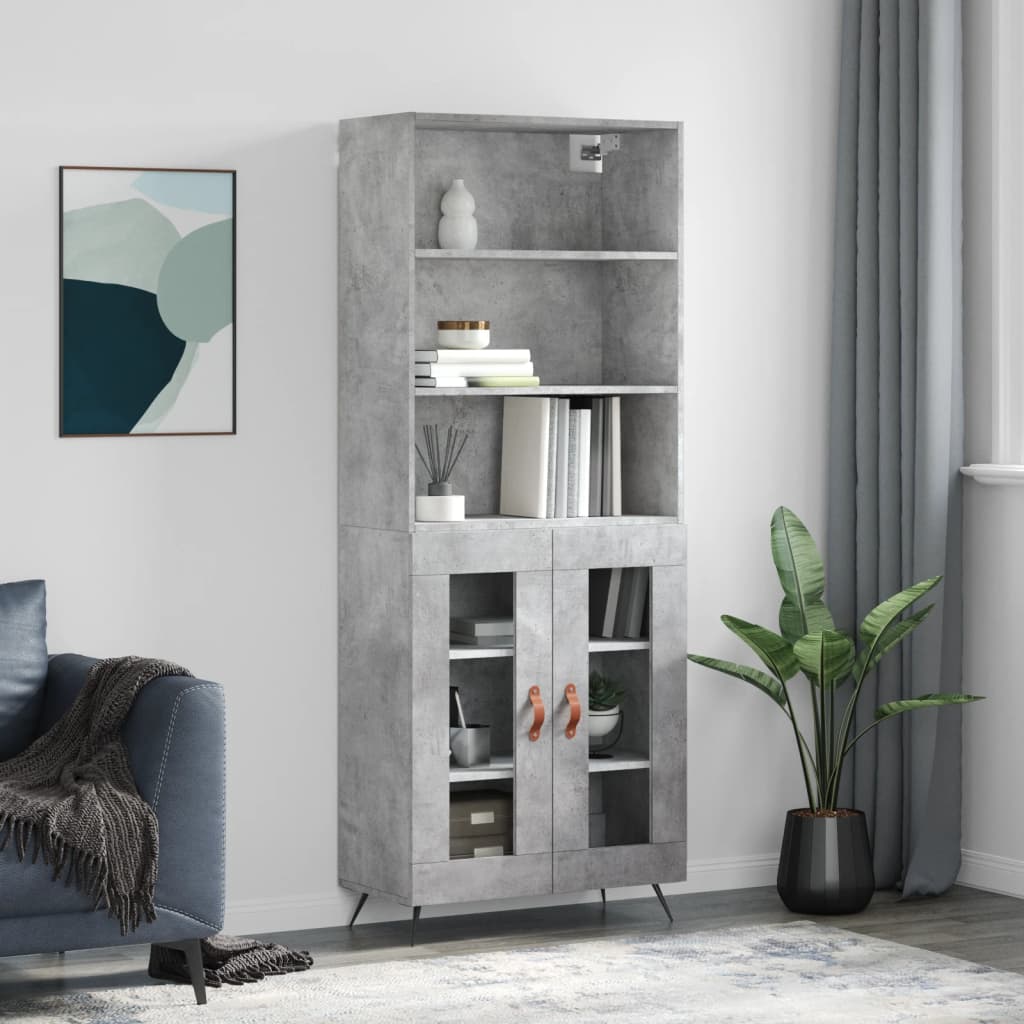 højskab 69,5x34x180 cm konstrueret træ betongrå
