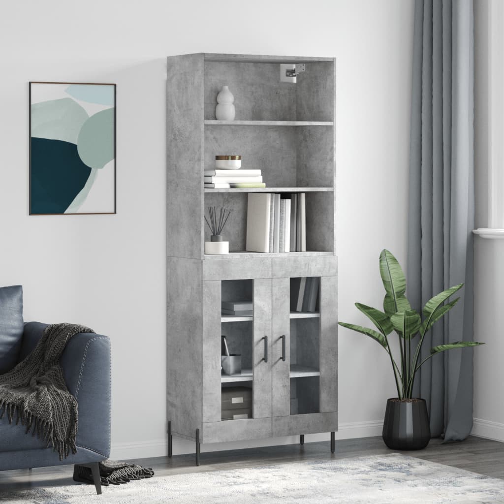 højskab 69,5x34x180 cm konstrueret træ betongrå