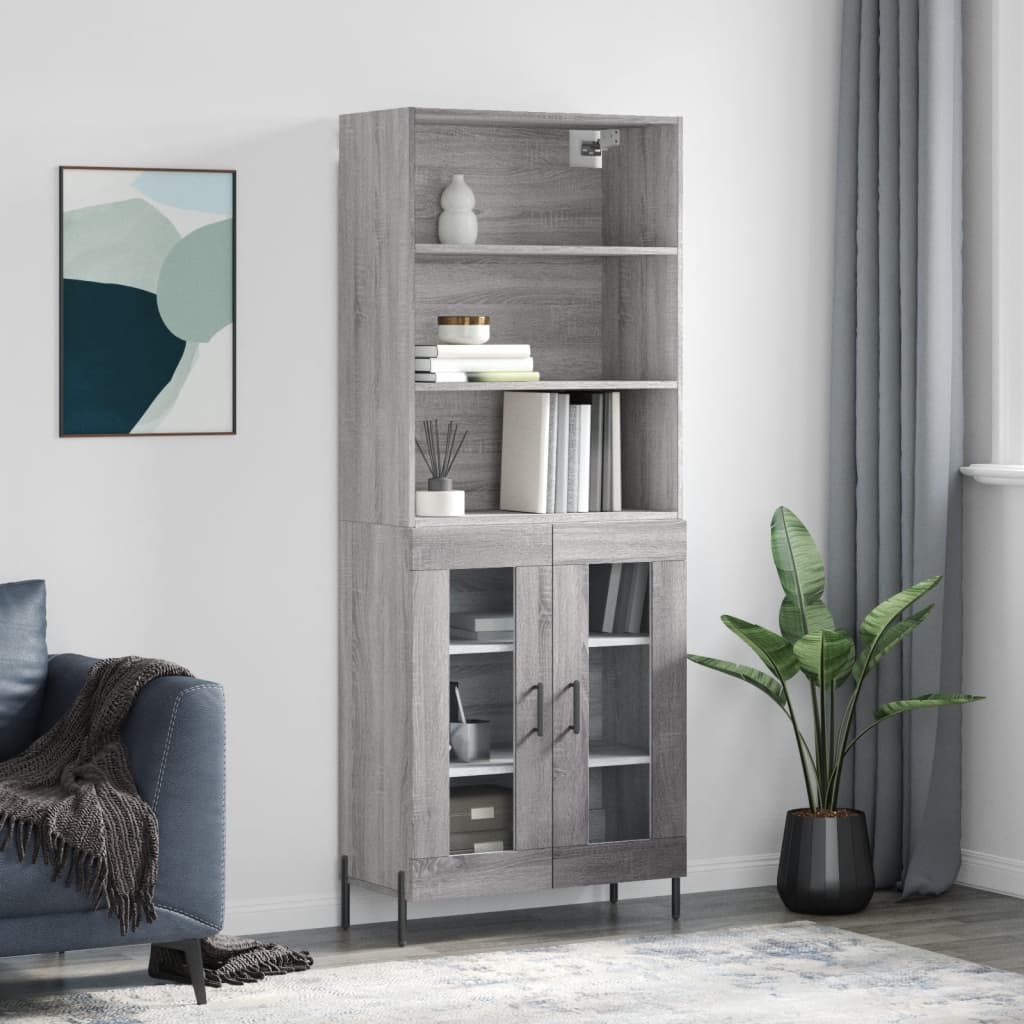 højskab 69,5x34x180 cm konstrueret træ grå sonoma-eg