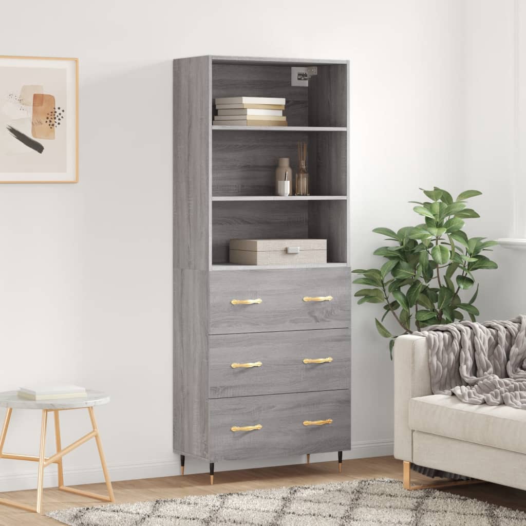 højskab 69,5x34x180 cm konstrueret træ grå sonoma-eg
