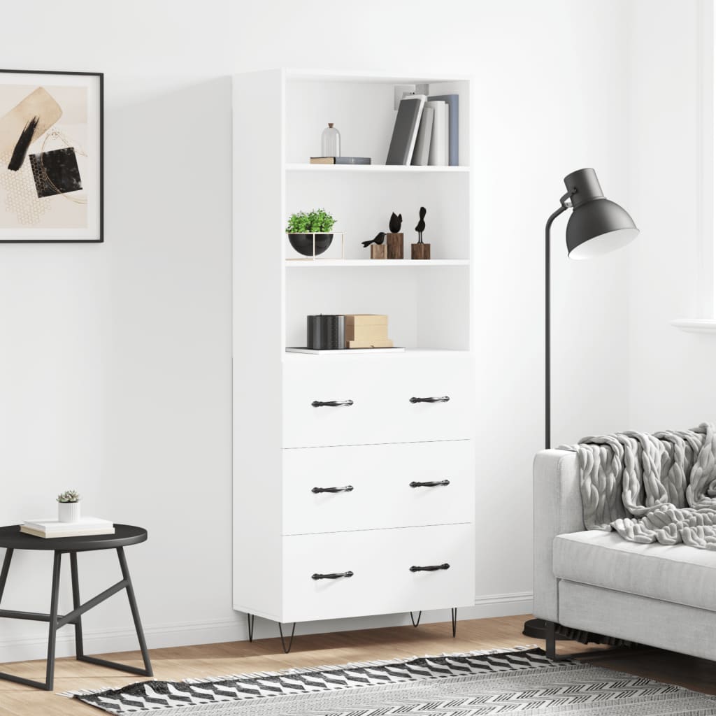 højskab 69,5x34x180 cm konstrueret træ hvid