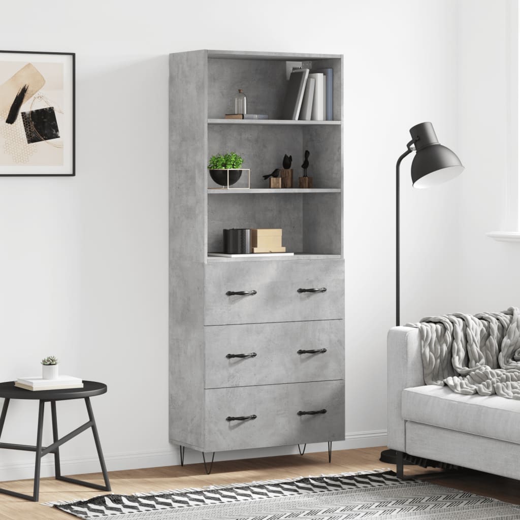 højskab 69,5x34x180 cm konstrueret træ betongrå