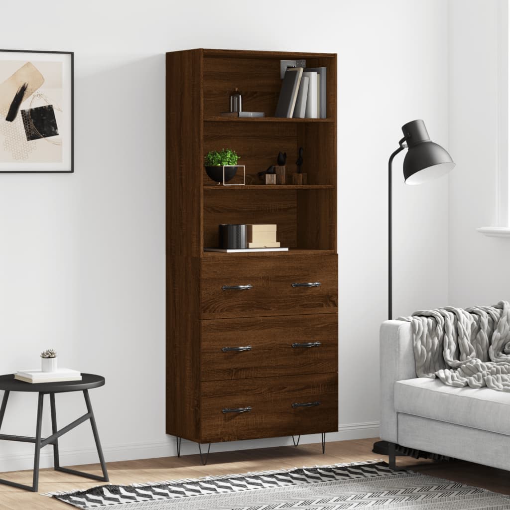 højskab 69,5x34x180 cm konstrueret træ brun egetræsfarve