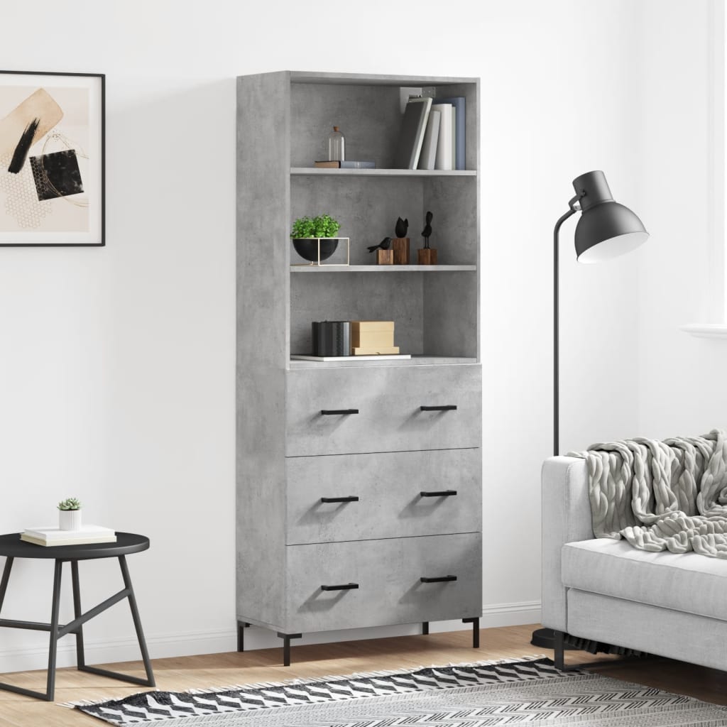 højskab 69,5x34x180 cm konstrueret træ betongrå