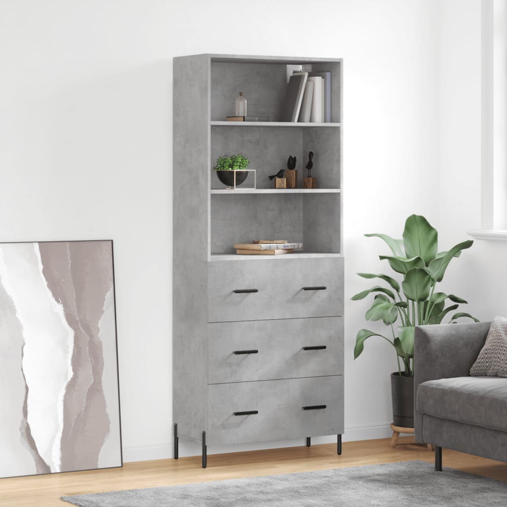 højskab 69,5x34x180 cm konstrueret træ betongrå