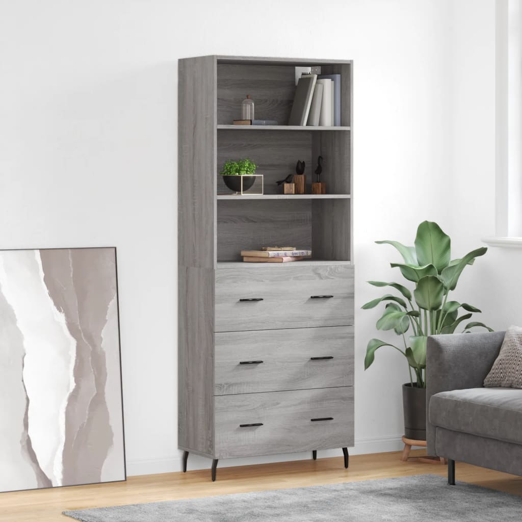 højskab 69,5x34x180 cm konstrueret træ grå sonoma-eg