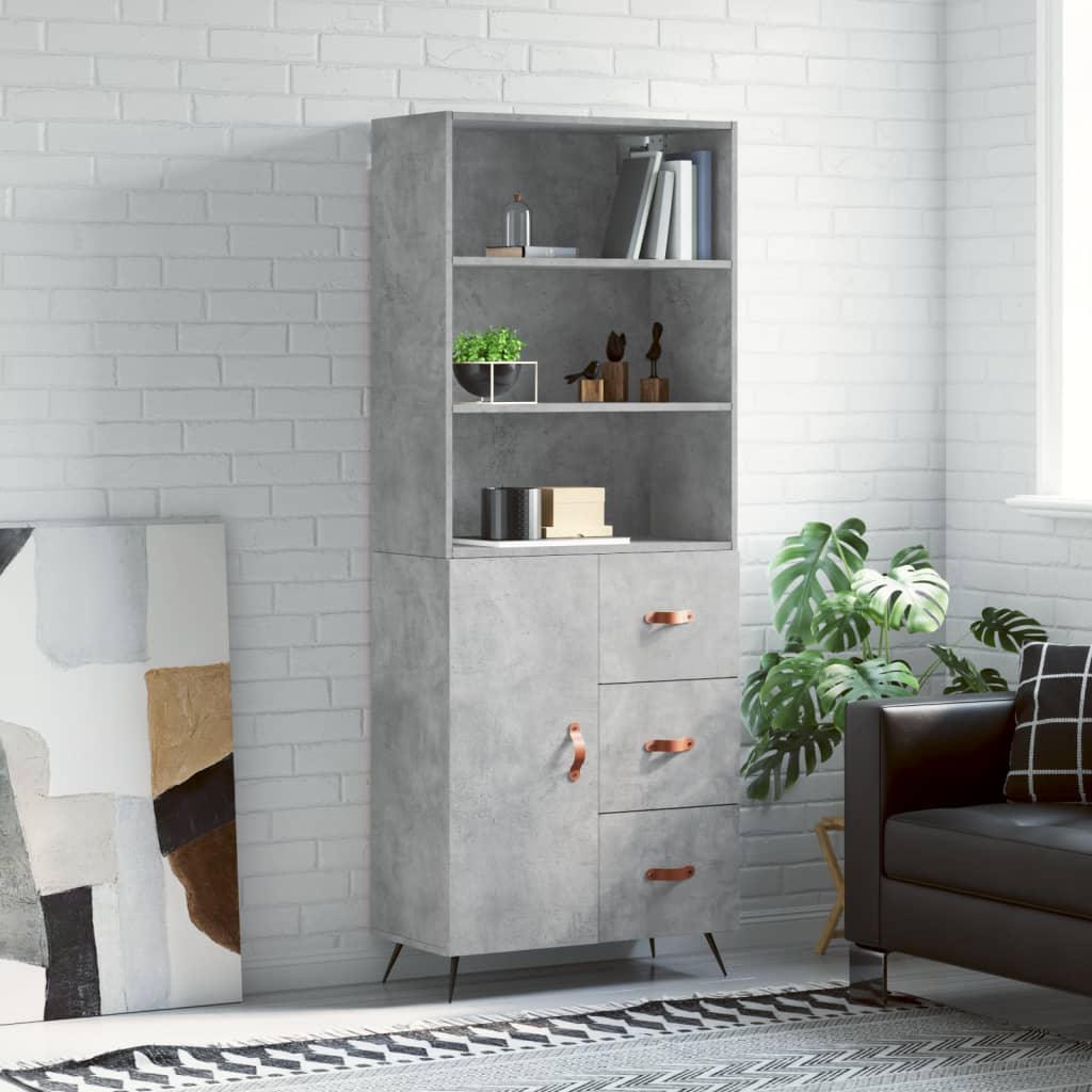 højskab 69,5x34x180 cm konstrueret træ betongrå