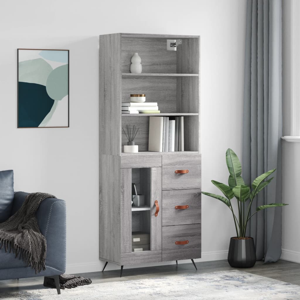 højskab 69,5x34x180 cm konstrueret træ grå sonoma-eg