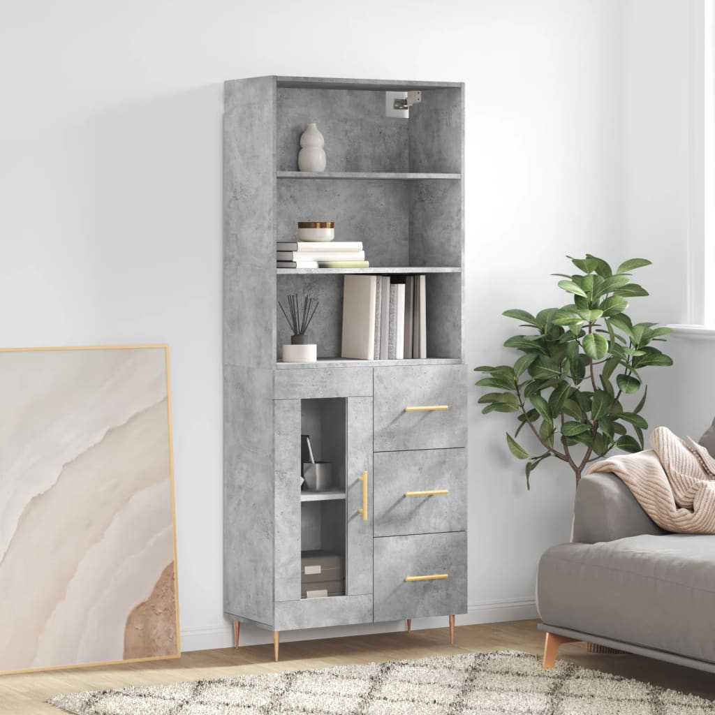 højskab 69,5x34x180 cm konstrueret træ betongrå
