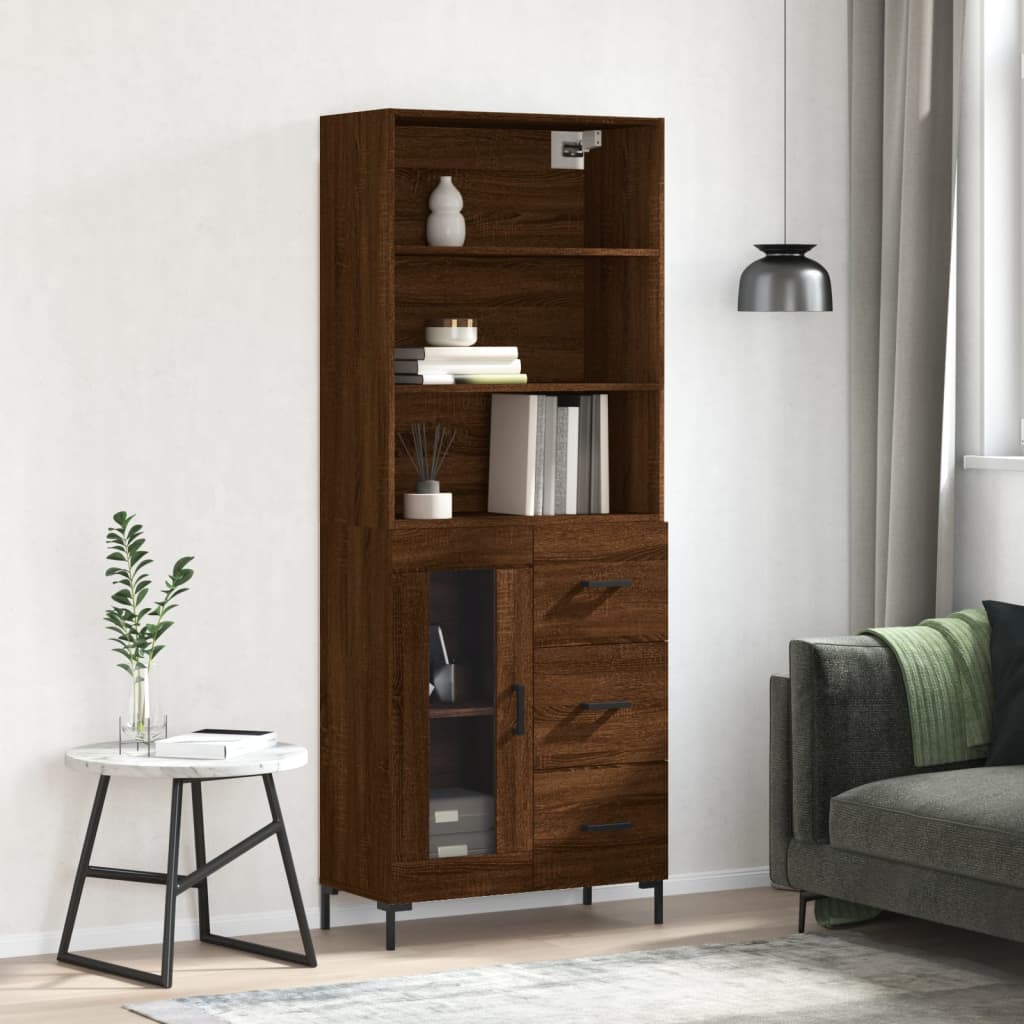 højskab 69,5x34x180 cm konstrueret træ brun egetræsfarve