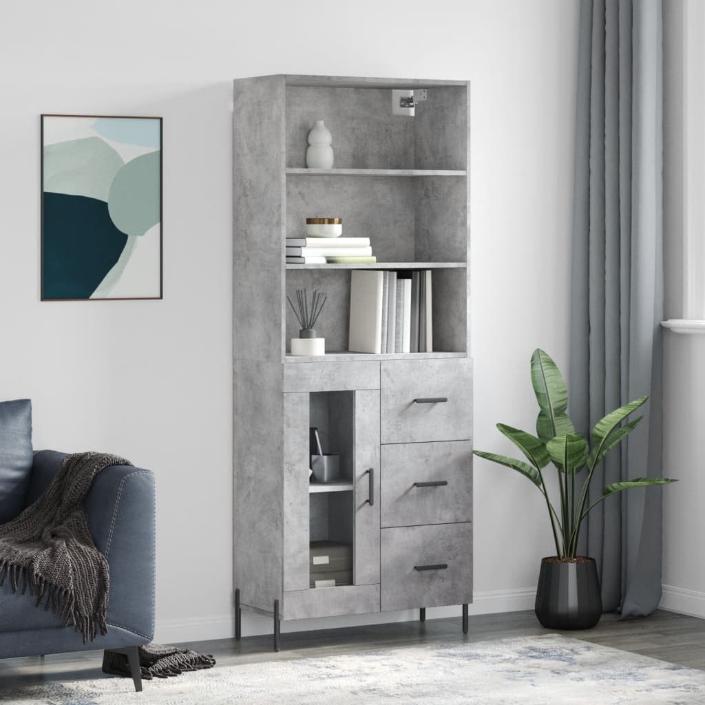 højskab 69,5x34x180 cm konstrueret træ betongrå