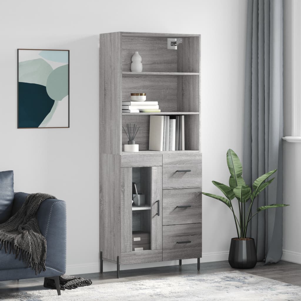 højskab 69,5x34x180 cm konstrueret træ grå sonoma-eg