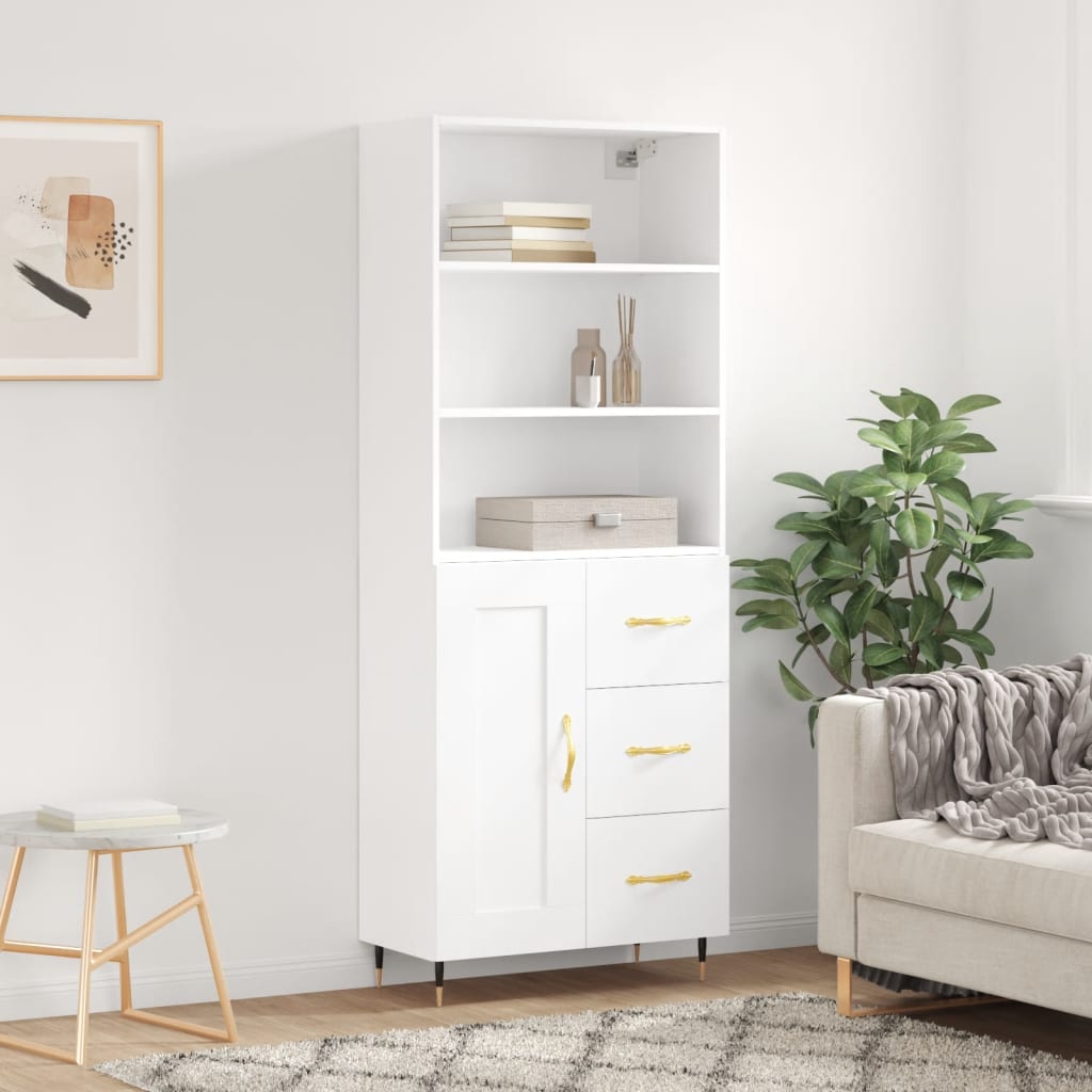 højskab 69,5x34x180 cm konstrueret træ hvid