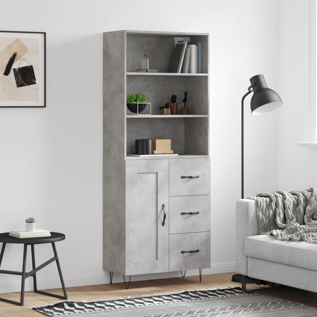 højskab 69,5x34x180 cm konstrueret træ betongrå