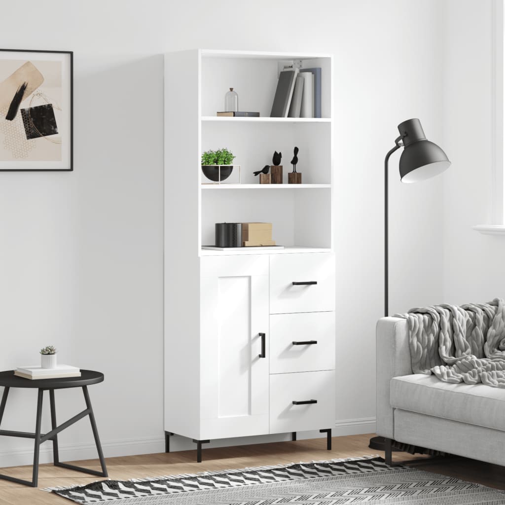 højskab 69,5x34x180 cm konstrueret træ hvid