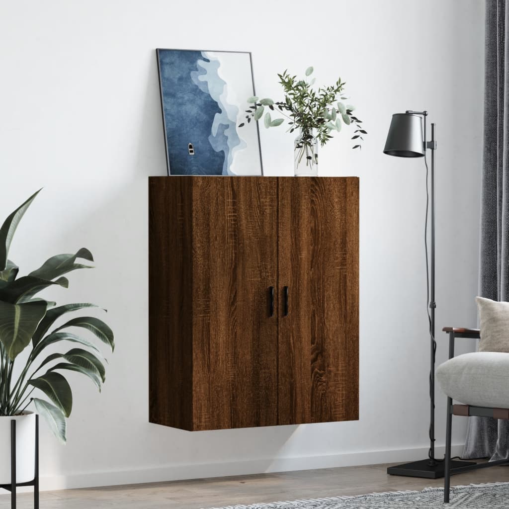 væghængt skab 69,5x34x90 cm konstrueret træ brun egetræsfarve