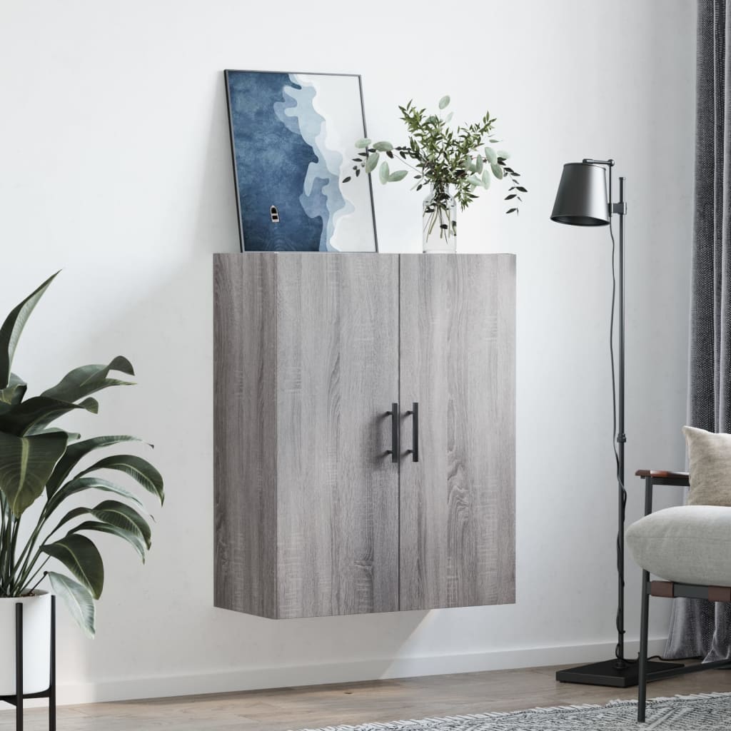 væghængt skab 69,5x34x90 cm konstrueret træ grå sonoma-eg