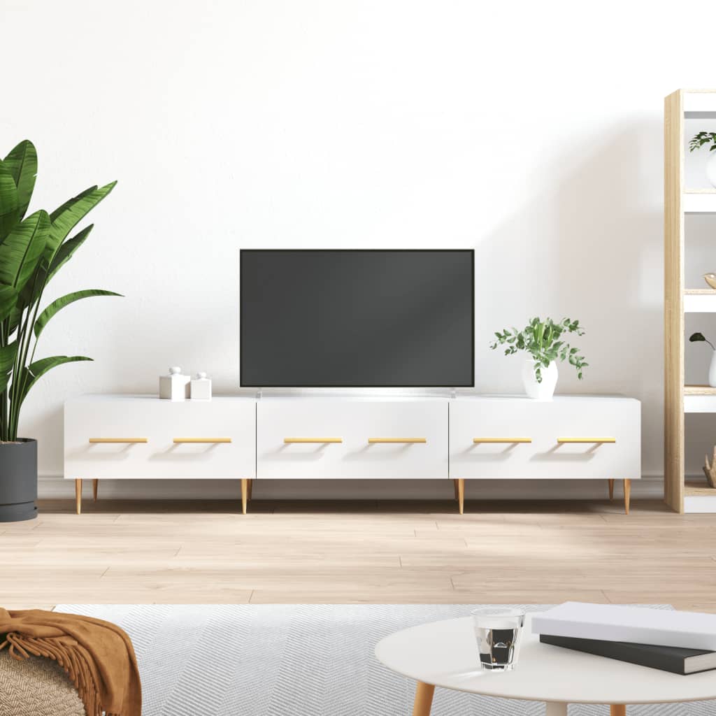 tv-bord 150x36x30 cm konstrueret træ hvid højglans