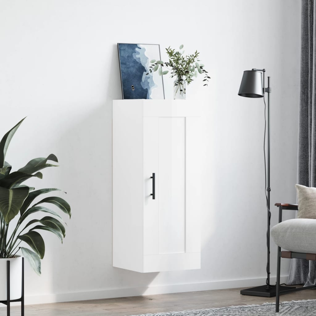 vægskab 34,5x34x90 cm konstrueret træ hvid højglans
