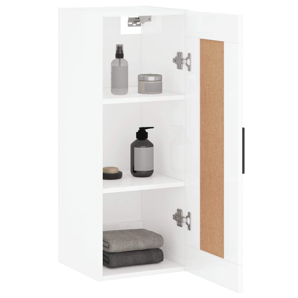 vægskab 34,5x34x90 cm konstrueret træ hvid højglans