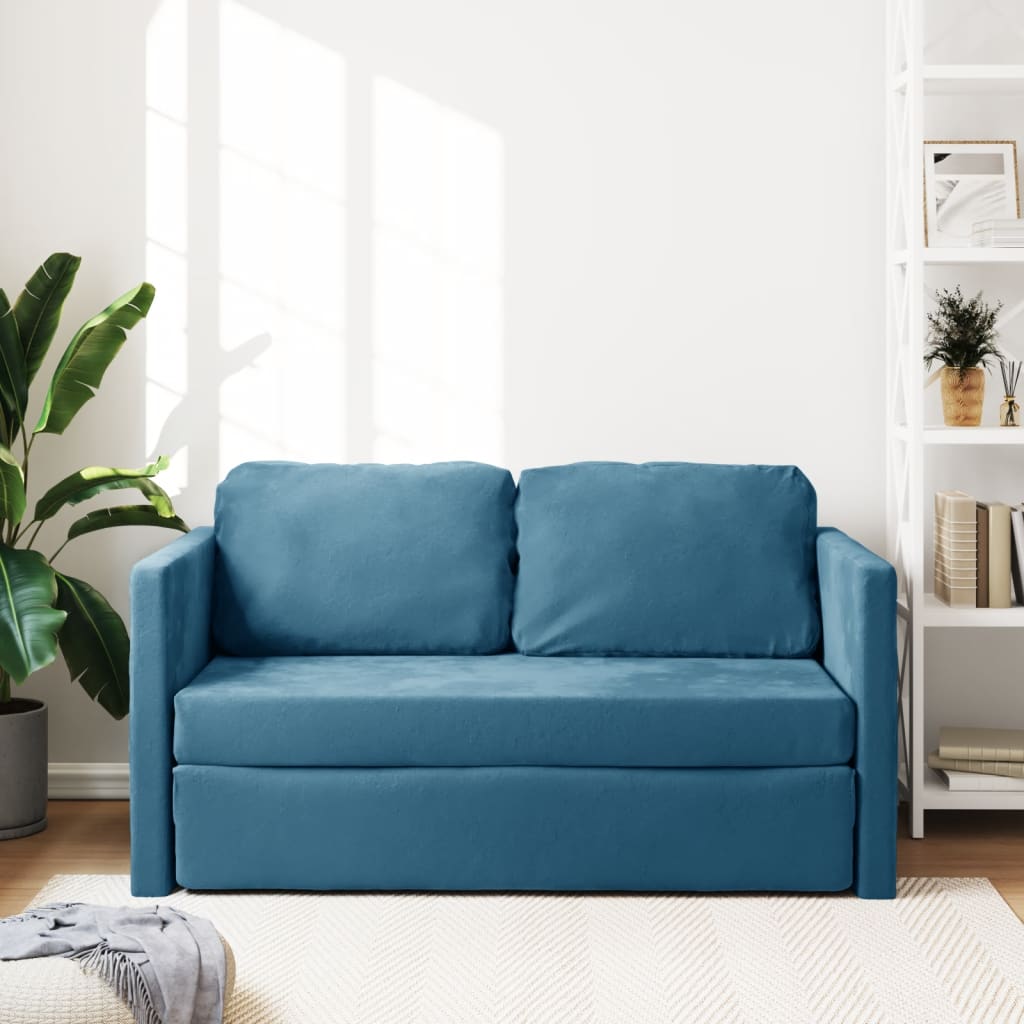 2-i-1 sovesofa 122x204x55 cm velour blå