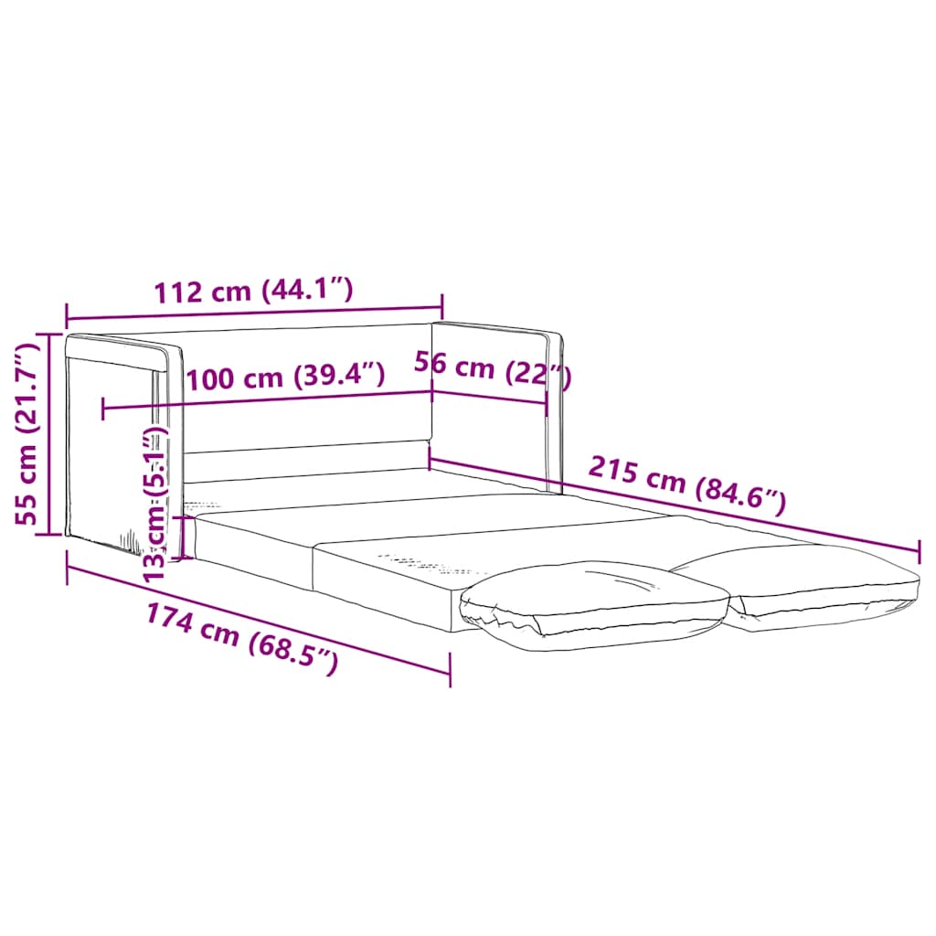 2-i-1 sovesofa 112x174x55 cm stof sort