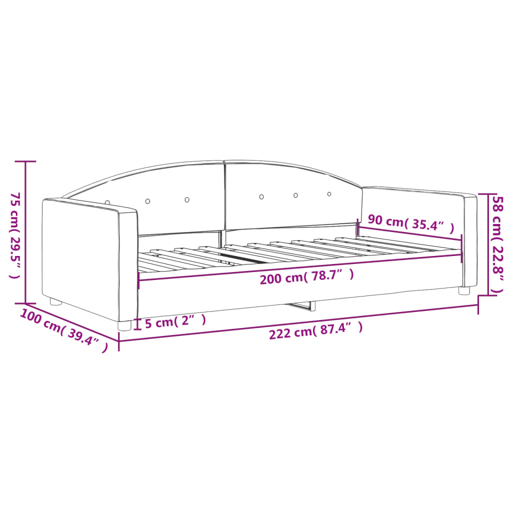 daybed 90x200 cm velour gul