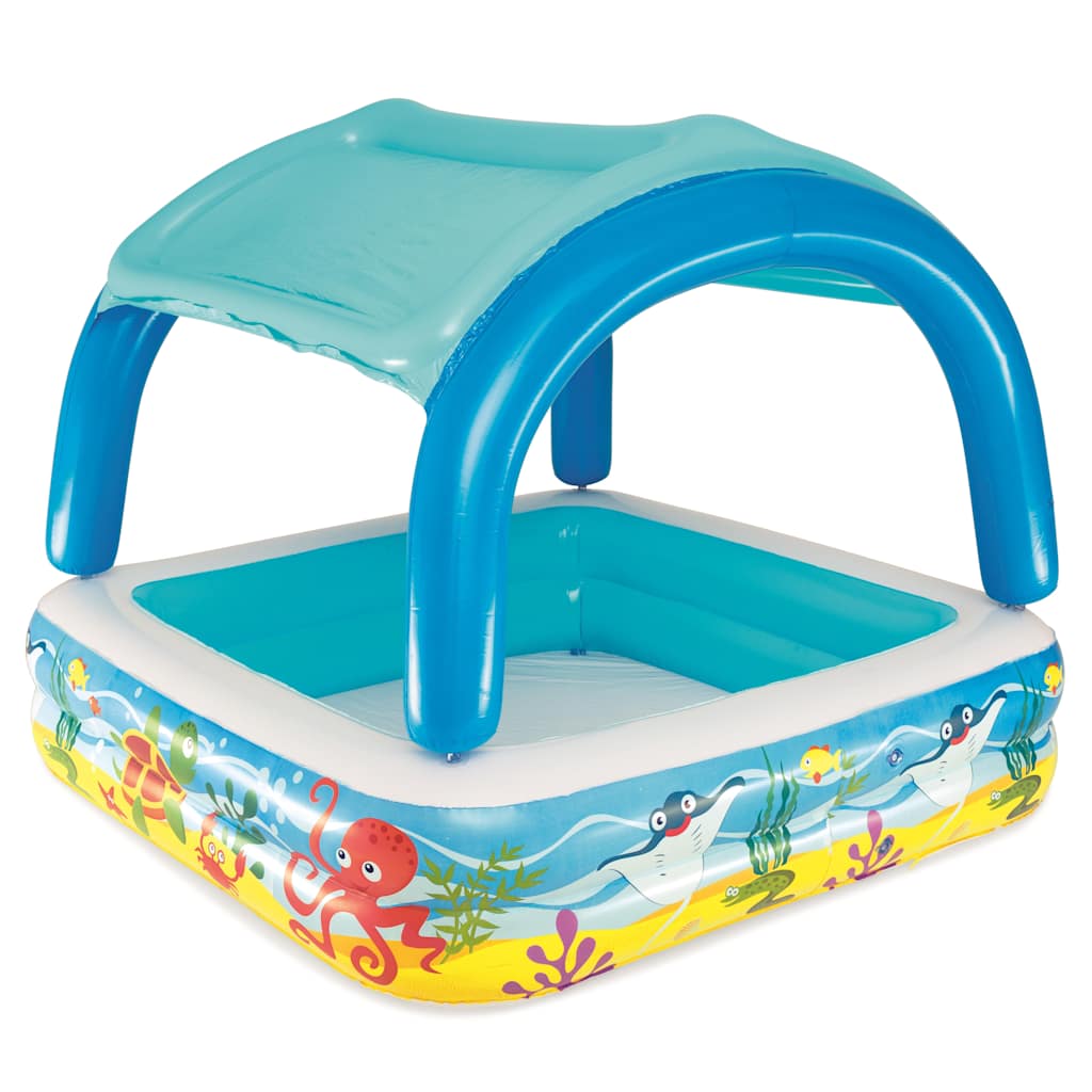 badebassin med baldakin 140x140x114 cm blå 52192