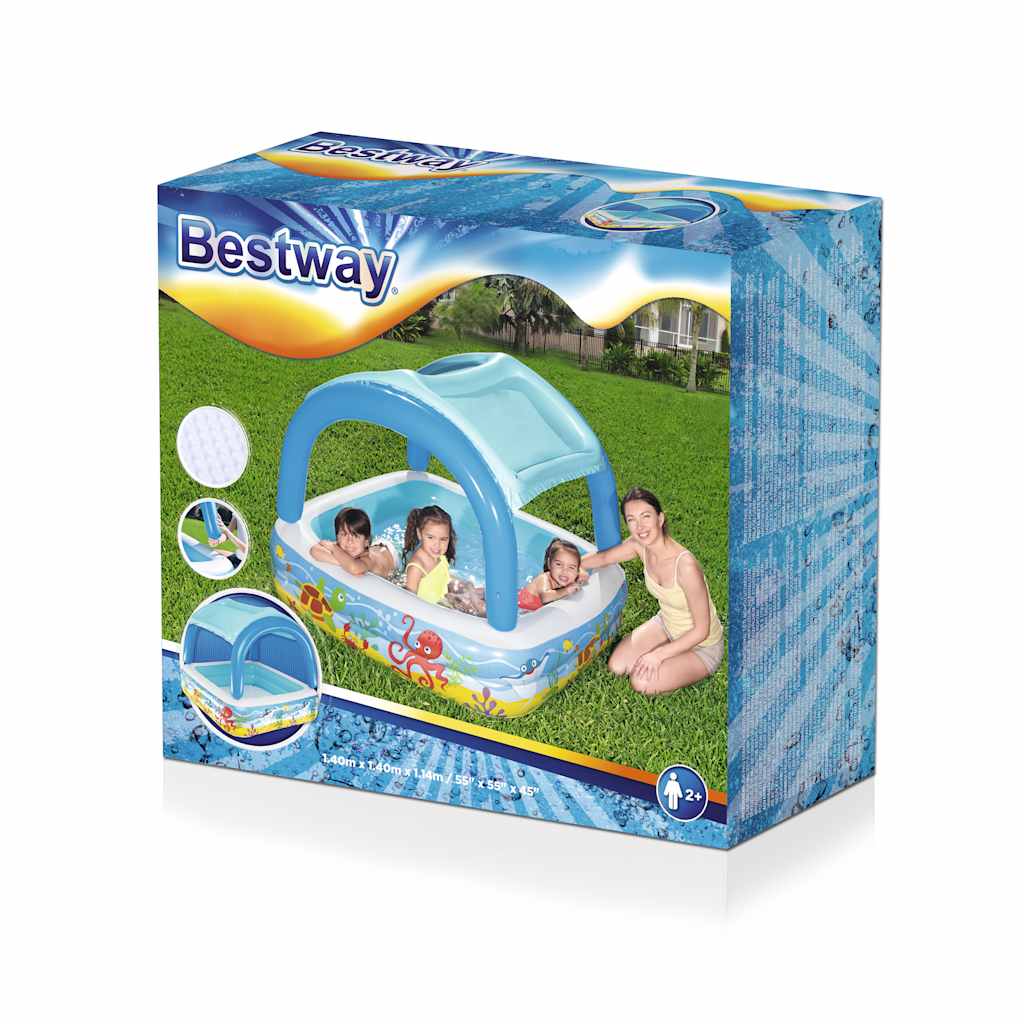 badebassin med baldakin 140x140x114 cm blå 52192