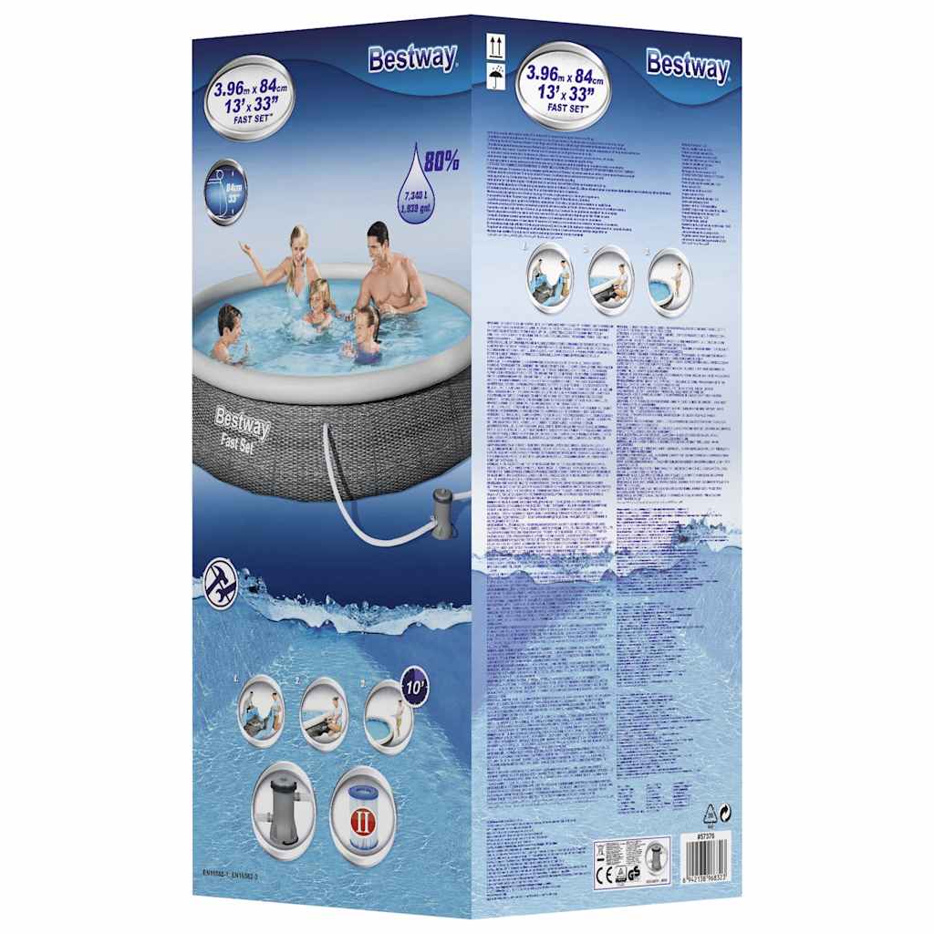 oppusteligt badebassin med pumpe 396x84 cm