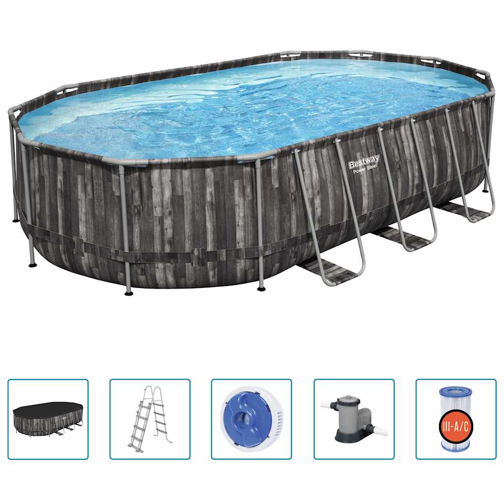 Power Steel swimmingpoolsæt 488x305x107 cm oval