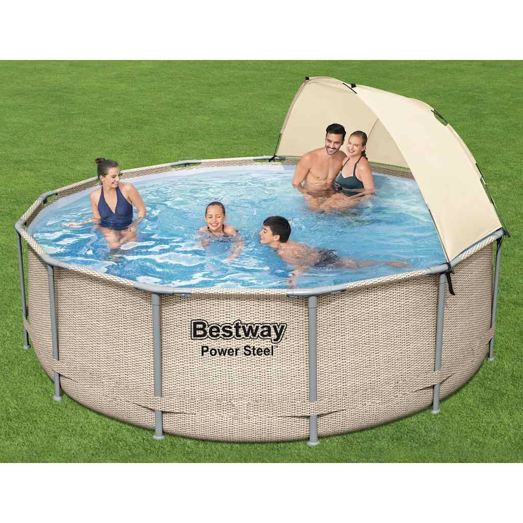 Power Steel swimmingpool med baldakin 396x107 cm