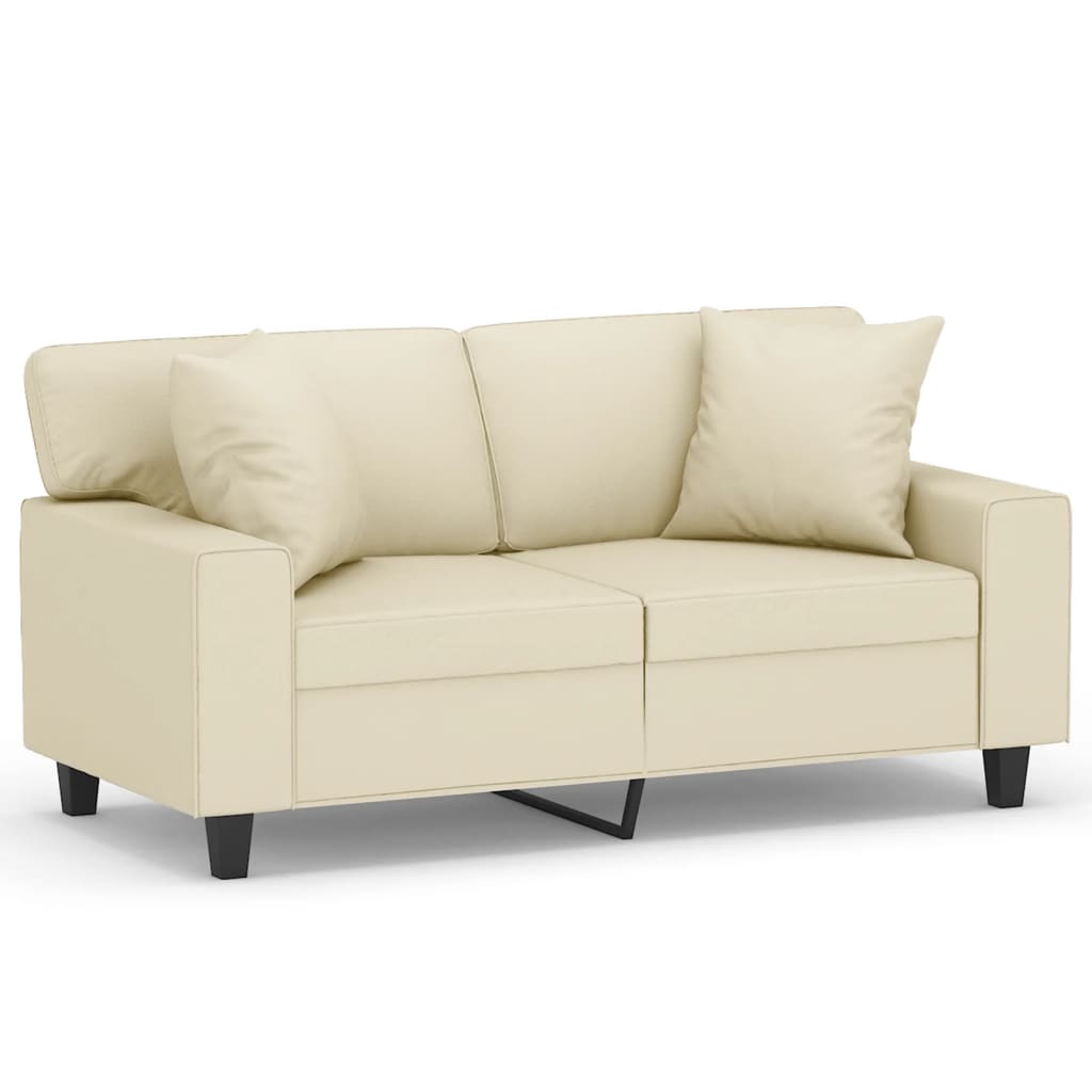 2-personers sofa med pyntepuder 120 cm kunstlæder cremefarvet