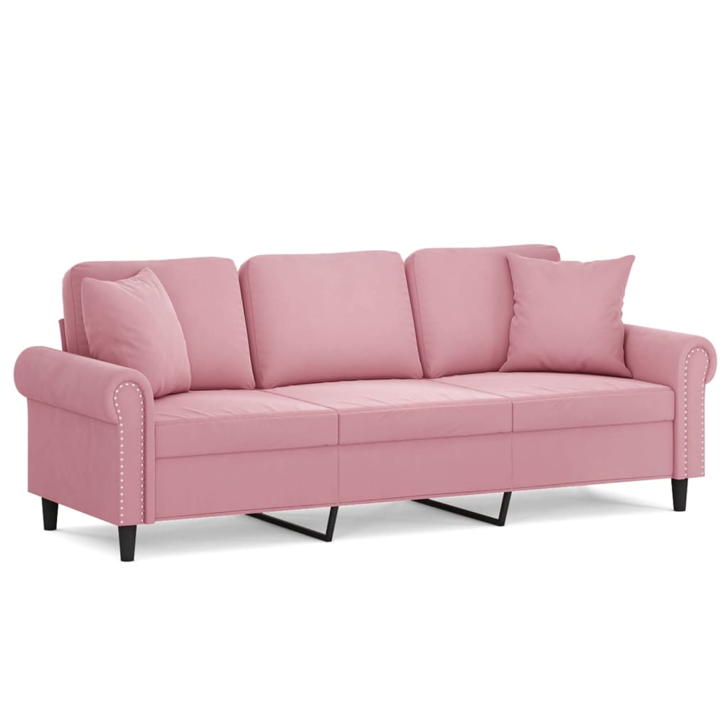 3-personers sofa med pyntepuder 180 cm velour pink