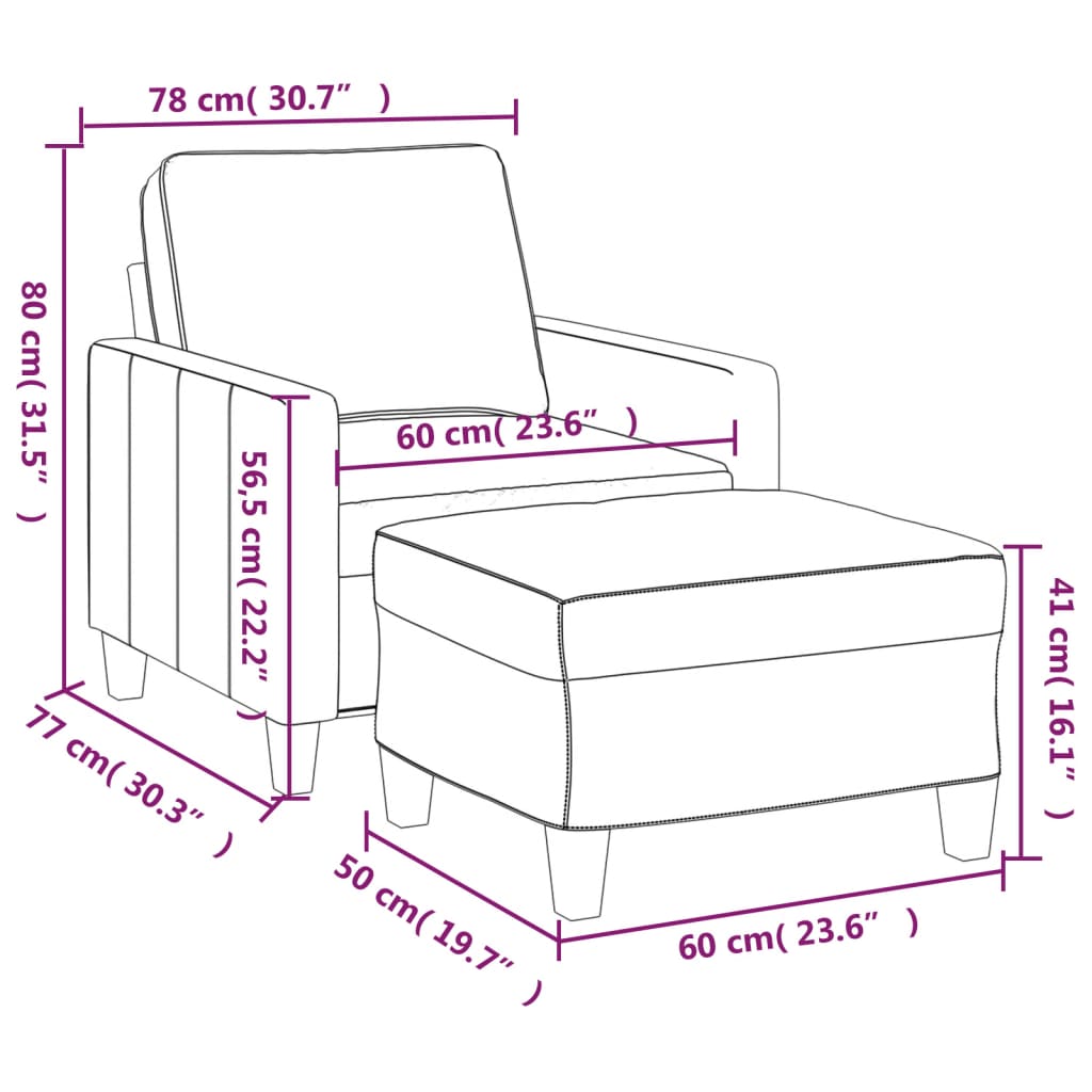 sofastol med fodskammel 60 cm stof Gråbrun