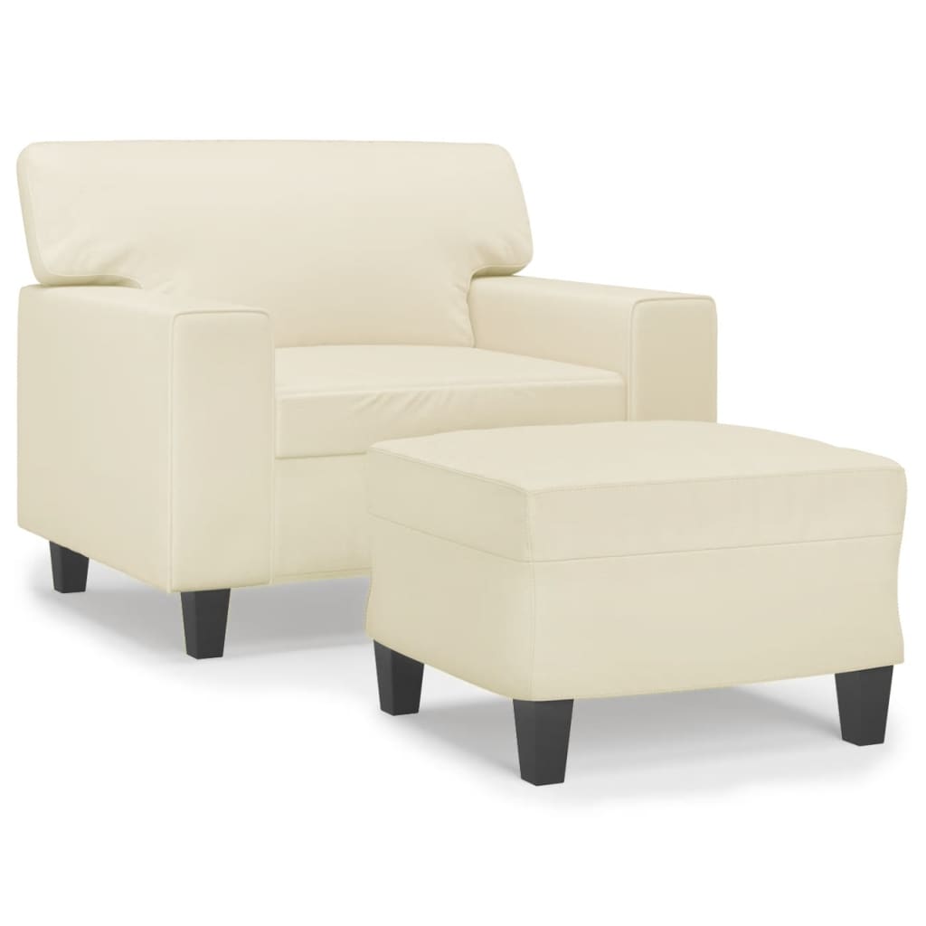 sofastol med fodskammel 60 cm kunstlæder cremefarvet