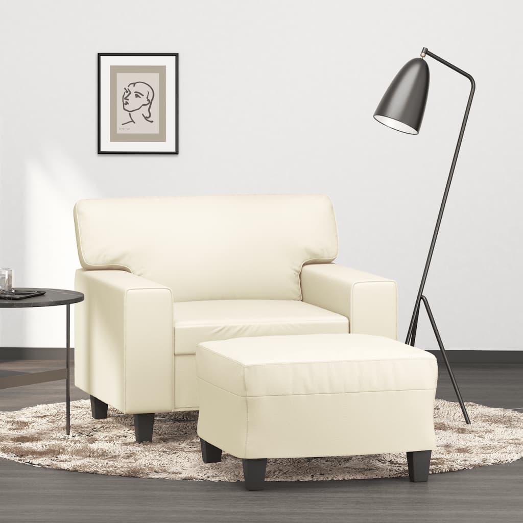 sofastol med fodskammel 60 cm kunstlæder cremefarvet
